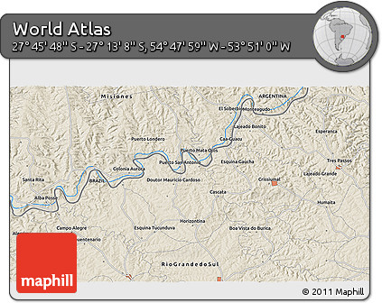 Shaded Relief 3D Map of the Area around 27° 29' 28" S, 54° 19' 30" W