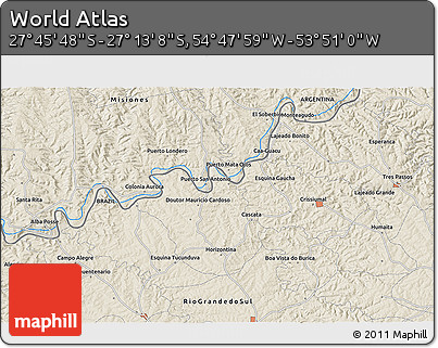 Shaded Relief 3D Map of the Area around 27° 29' 28" S, 54° 19' 30" W