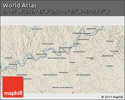 Shaded Relief 3D Map of the Area around 27° 29' 28" S, 54° 19' 30" W
