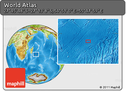 Physical Location Map of the Area around 27° 29' 28" S, 55° 19' 30" E