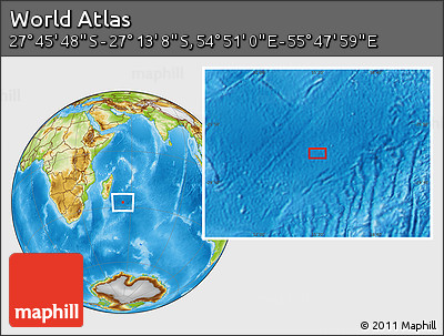 Physical Location Map of the Area around 27° 29' 28" S, 55° 19' 30" E