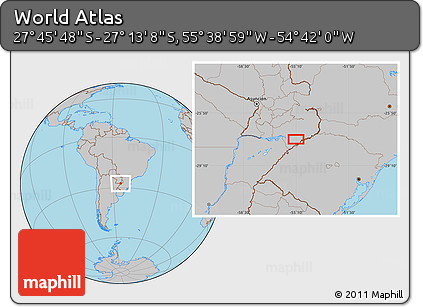 Gray Location Map of the Area around 27° 29' 28" S, 55° 10' 29" W