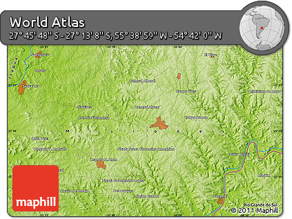 Physical Map of the Area around 27° 29' 28" S, 55° 10' 29" W