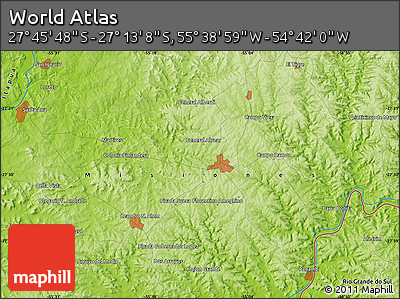 Physical Map of the Area around 27° 29' 28" S, 55° 10' 29" W