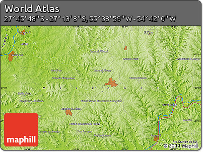 Physical Map of the Area around 27° 29' 28" S, 55° 10' 29" W