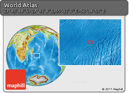 Physical Location Map of the Area around 27° 29' 28" S, 56° 10' 29" E