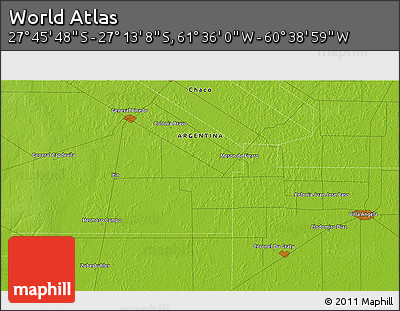 Physical 3D Map of the Area around 27° 29' 28" S, 61° 7' 30" W