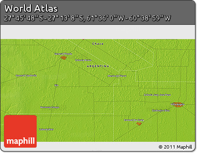 Physical 3D Map of the Area around 27° 29' 28" S, 61° 7' 30" W