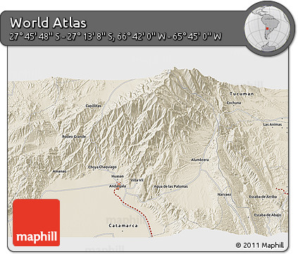 Shaded Relief 3D Map of the Area around 27° 29' 28" S, 66° 13' 29" W