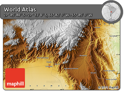 Physical Map of the Area around 27° 29' 28" S, 66° 13' 29" W