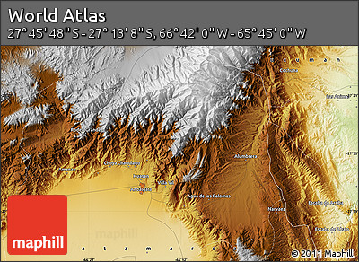 Physical Map of the Area around 27° 29' 28" S, 66° 13' 29" W
