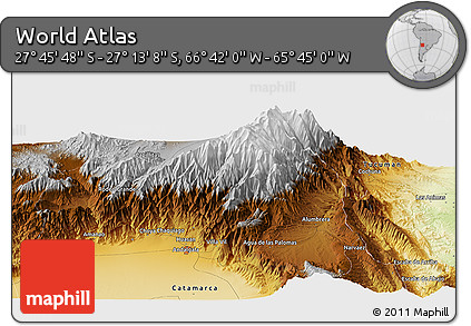 Physical Panoramic Map of the Area around 27° 29' 28" S, 66° 13' 29" W