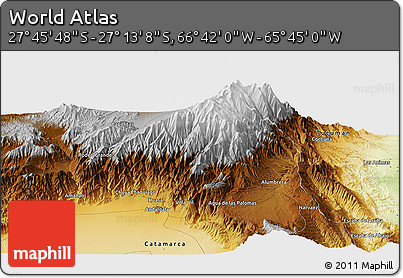 Physical Panoramic Map of the Area around 27° 29' 28" S, 66° 13' 29" W