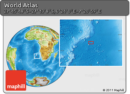 Physical Location Map of the Area around 27° 29' 28" S, 6° 52' 30" E