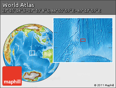 Physical Location Map of the Area around 27° 29' 28" S, 89° 19' 29" E