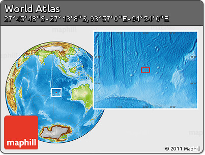 Physical Location Map of the Area around 27° 29' 28" S, 94° 25' 30" E