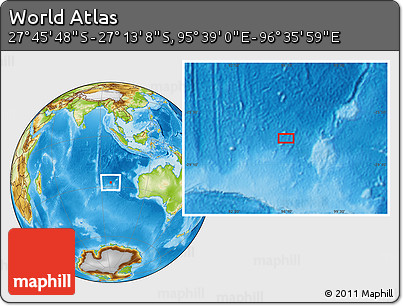 Physical Location Map of the Area around 27° 29' 28" S, 96° 7' 30" E