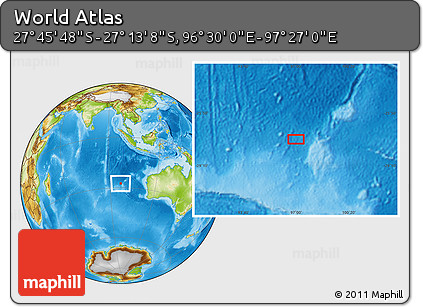 Physical Location Map of the Area around 27° 29' 28" S, 96° 58' 29" E