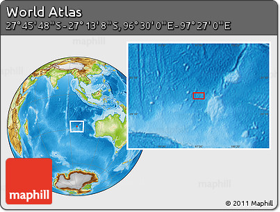 Physical Location Map of the Area around 27° 29' 28" S, 96° 58' 29" E