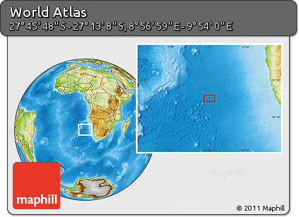 Physical Location Map of the Area around 27° 29' 28" S, 9° 25' 30" E