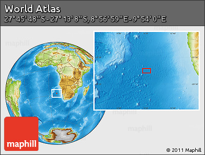 Physical Location Map of the Area around 27° 29' 28" S, 9° 25' 30" E