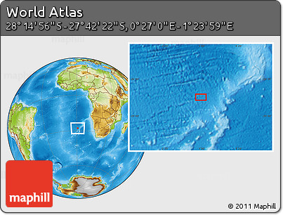 Physical Location Map of the Area around 27° 58' 39" S, 0° 55' 29" E