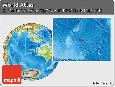 Physical Location Map of the Area around 27° 58' 39" S, 101° 13' 29" E