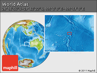 Physical Location Map of the Area around 27° 58' 39" S, 105° 28' 29" E