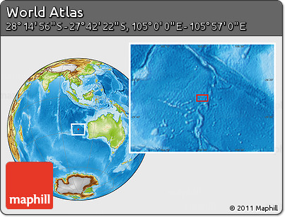 Physical Location Map of the Area around 27° 58' 39" S, 105° 28' 29" E