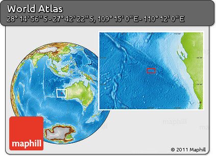 Physical Location Map of the Area around 27° 58' 39" S, 109° 43' 29" E