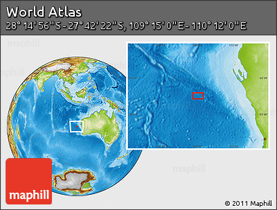 Physical Location Map of the Area around 27° 58' 39" S, 109° 43' 29" E