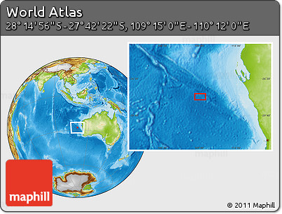 Physical Location Map of the Area around 27° 58' 39" S, 109° 43' 29" E