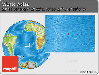 Physical Location Map of the Area around 27° 58' 39" S, 10° 7' 30" W