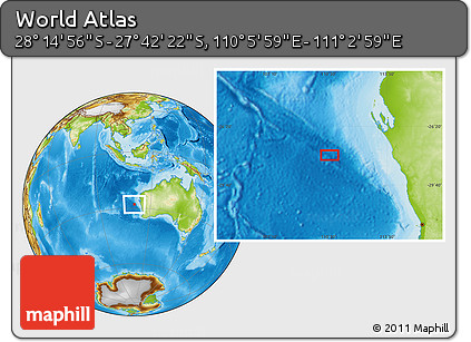 Physical Location Map of the Area around 27° 58' 39" S, 110° 34' 29" E