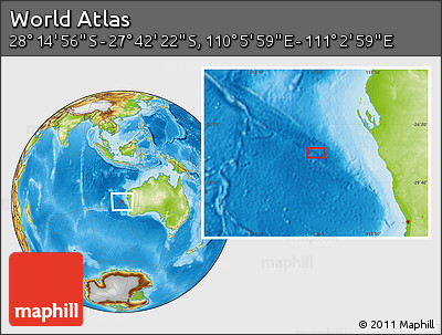 Physical Location Map of the Area around 27° 58' 39" S, 110° 34' 29" E