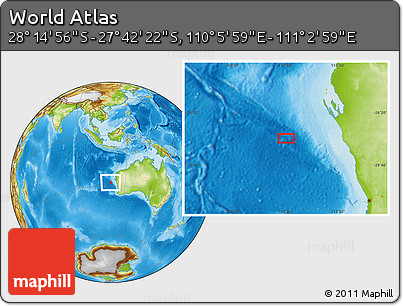 Physical Location Map of the Area around 27° 58' 39" S, 110° 34' 29" E