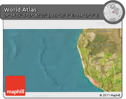 Satellite 3D Map of the Area around 27° 58' 39" S, 113° 58' 29" E