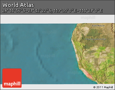 Satellite 3D Map of the Area around 27° 58' 39" S, 113° 58' 29" E
