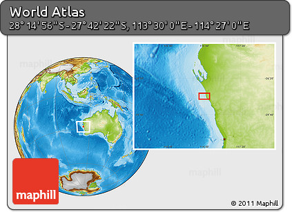 Physical Location Map of the Area around 27° 58' 39" S, 113° 58' 29" E