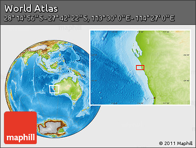 Physical Location Map of the Area around 27° 58' 39" S, 113° 58' 29" E
