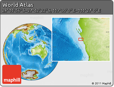 Physical Location Map of the Area around 27° 58' 39" S, 113° 58' 29" E