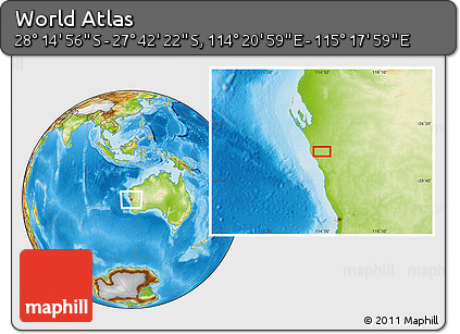 Physical Location Map of the Area around 27° 58' 39" S, 114° 49' 29" E