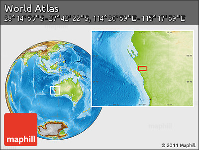 Physical Location Map of the Area around 27° 58' 39" S, 114° 49' 29" E