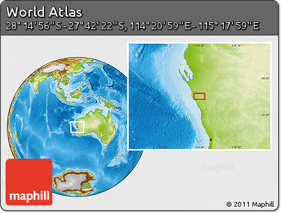 Physical Location Map of the Area around 27° 58' 39" S, 114° 49' 29" E