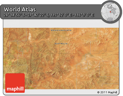 Satellite 3D Map of the Area around 27° 58' 39" S, 115° 40' 30" E