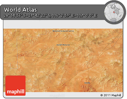 Satellite 3D Map of the Area around 27° 58' 39" S, 116° 31' 30" E
