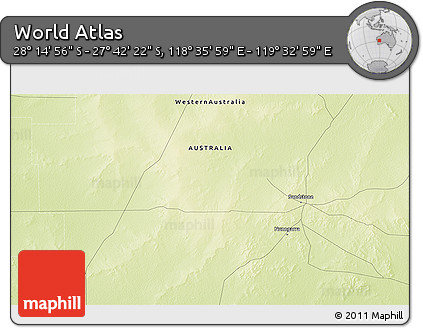 Physical 3D Map of the Area around 27° 58' 39" S, 119° 4' 29" E