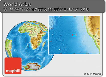 Physical Location Map of the Area around 27° 58' 39" S, 11° 58' 29" E