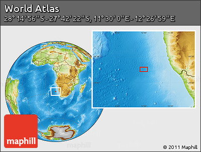 Physical Location Map of the Area around 27° 58' 39" S, 11° 58' 29" E