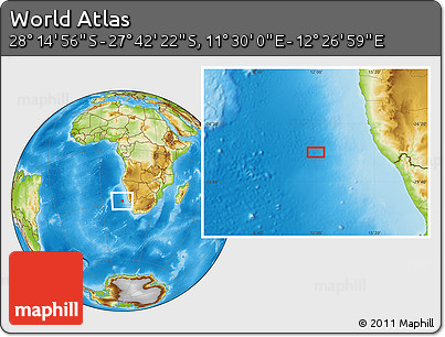 Physical Location Map of the Area around 27° 58' 39" S, 11° 58' 29" E